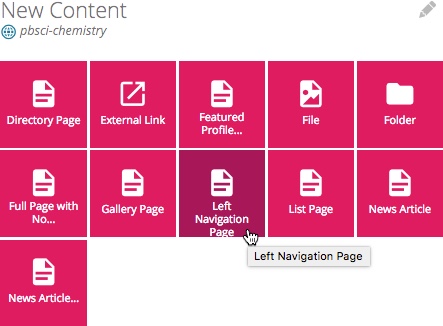 new content widget to select left navigation