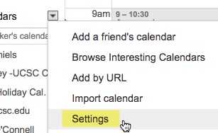 calendar settings screenshot
