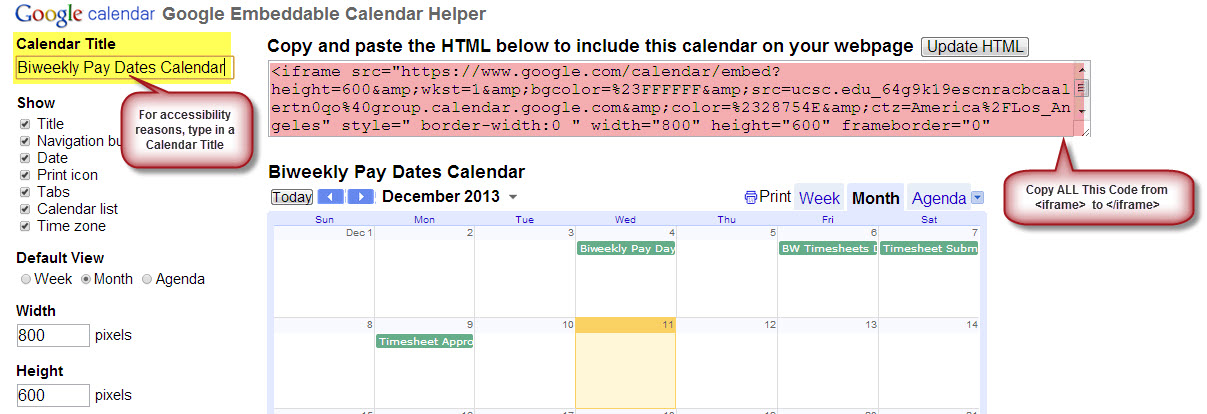 Google calendar screenshot