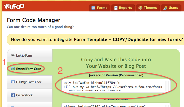 Adding Wufoo code to WCMS
