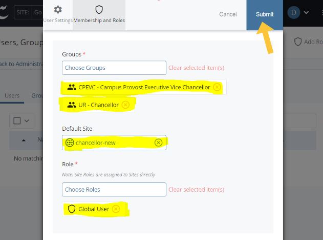 Filling out the Membership and Roles tab