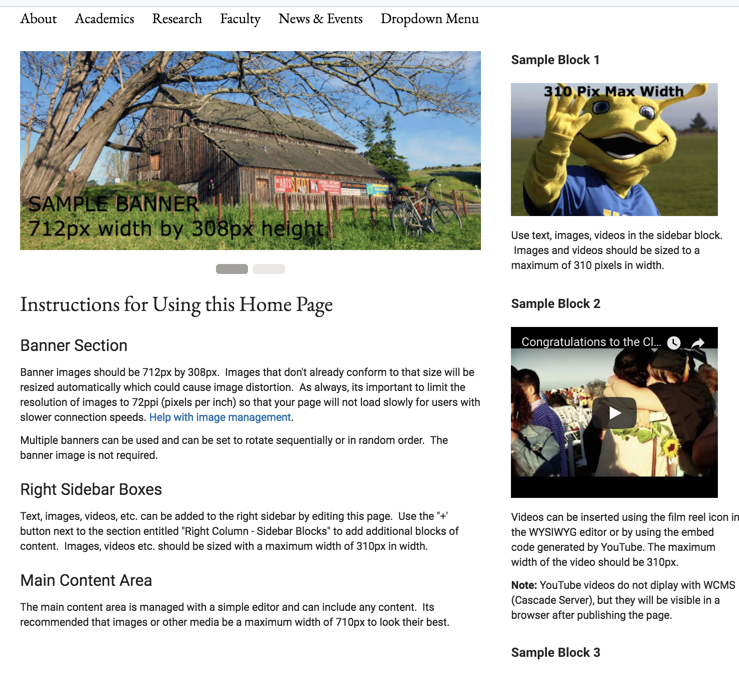 admin home page instructions