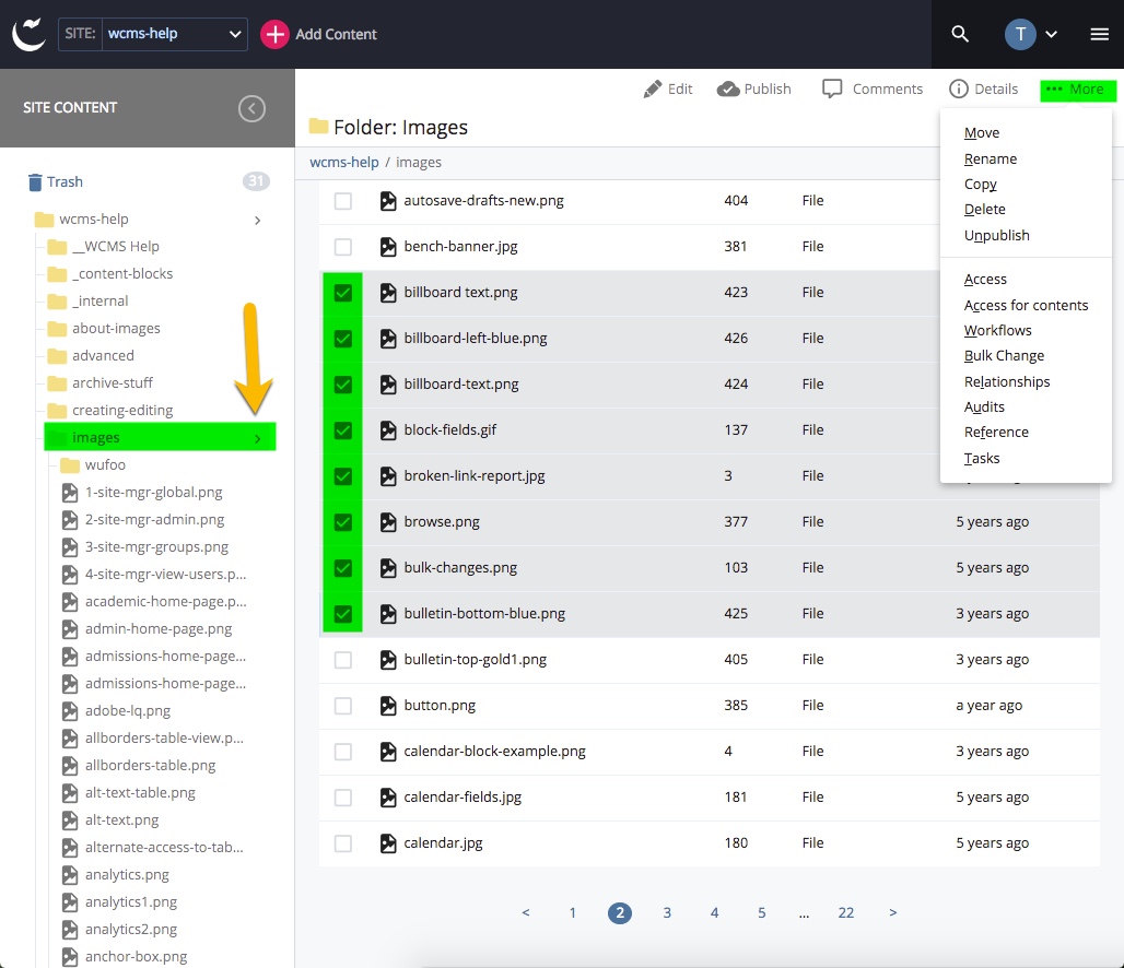 Bulk changes dialog window with steps highlighted.