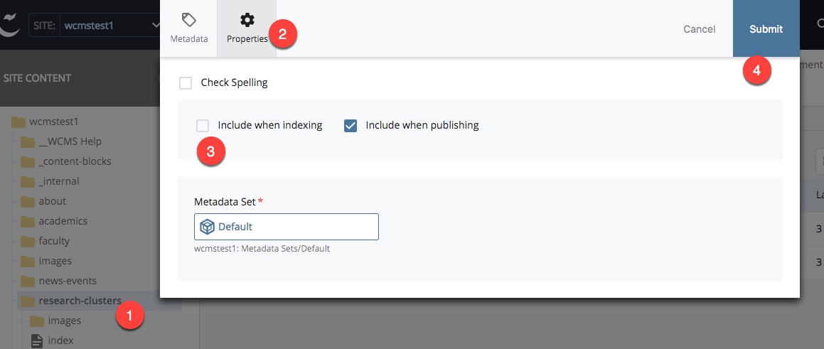 screenshot of wcms indexing check box