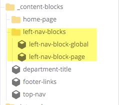 left nav block folder open to show the two left nav block types