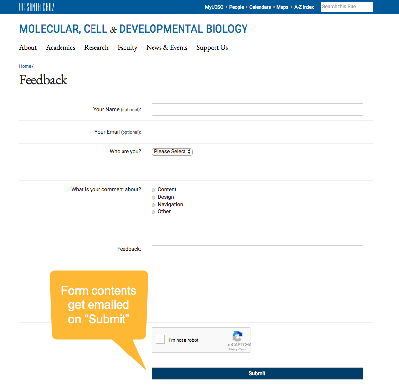 feedback form screenshot