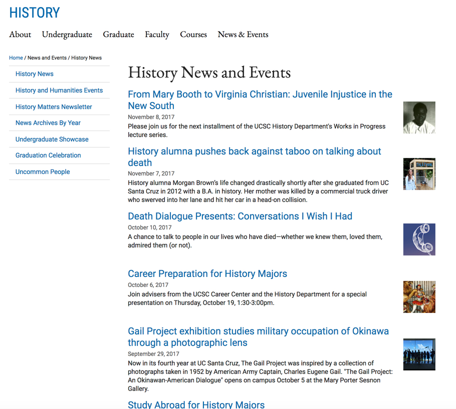 screenshot of news index page in social sciences