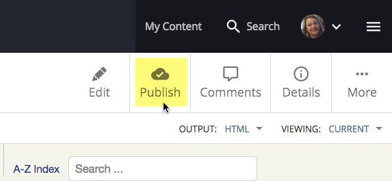 screenshot of location of Publish button next to the Edit button