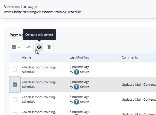 viewing different versions of a page and its different actions to take